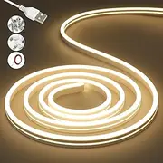 SUCIKORIO USB Neon LED Strip Light 5m / 16.4ft, Waterproof IP65 LED Strip Light 12V Nature 4000K Cuttable High Density Flexible Neon Rope Light for Bedroom, Indoor & Outdoor
