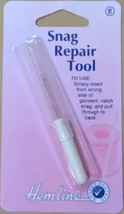Snag Repair Tool, Minature Latch Hook Type, Protective Cover, Hemline