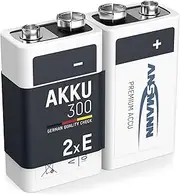 ANSMANN Rechargeable 9V Battery 300mAh pre-Charged Low Self Discharge 9Volt NiMH Rechargeable Battery 2-Pack 2-Pack