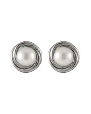 Splendid Pearls Rhodium Plated Silver 5-5.5mm Freshwater Pearl Earrings