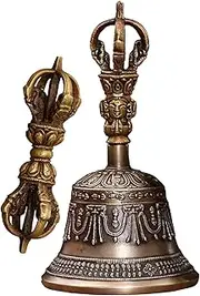 Altar Bell - Mini Tibetan Bell Bajra Set | Handmade Singing Bowl Dorje Vajra Musical Instruments Handbells for Temple Kitchen Home Wedding Decor