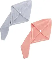 LALADEFIEE Dry Hair Cap Set 2 Pcs Fleece Hair Drying Cap Soft Absorbent Towel Wraps for Women's Hair Care