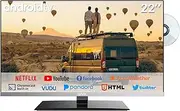 12V TV for Motorhomes 22inch, Smart TV Built in Google Assistant with DVD Player, Free sat Satellite Decoder 12/24V/240V 1080P FHD Frameless Android Television For Home Campervan Truck Cruises Trailer