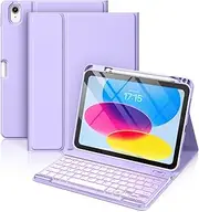 Witzon iPad 10th Generation Case with Keyboard 10.9 Inch - 7 Colors Backlit Wireless Detachable Folio Keyboard Cover with Pencil Holder for New iPad 10th Gen 2022, Purple
