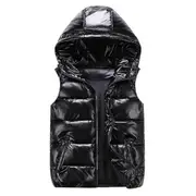 Sliktaa Unisex Shiny Waterproof Sleeveless Jacket Lightweight Puffer Vest Black L