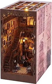 DIY Book Nook Kit,3D Wooden Puzzle DIY Dollhouse Booknook Bookshelf Insert Decor,Alley Bookend Model Build-Creativity Kit with LED Light for Kids Adults,Birthday Gifts Home Desk Decoration