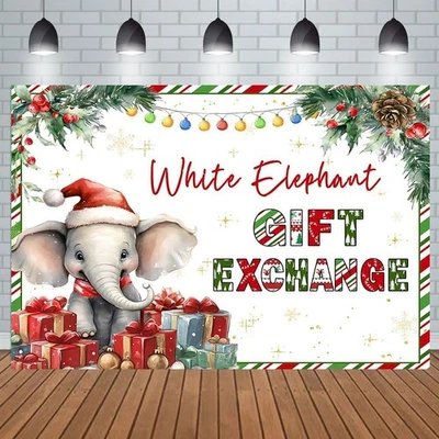 White Elephant Gift Exchange Backdrop Merry Christmas Party Decoration