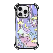 iPhone 16 Pro Bounce Case MagSafe Compatible Transparent Pastel Trippy Swirls Moon Stars And Clouds 70s Retro Design