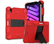 For Apple iPad mini (6th Generation) Heavy Duty Pencil Holder Kickstand Survivor Case Cover - Red