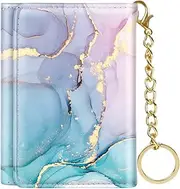 [Simikol] Trifold Womens Wallet Small Slim RFID Blocking Card Wallet Cute Credit Card Holder Leather Mini Purse with Long Cash Pocket and Keychain, Gradient Marble, Casual