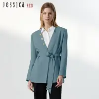 在飛比找momo購物網優惠-【Jessica Red】氣質修身幹練醋纖V領西裝外套824