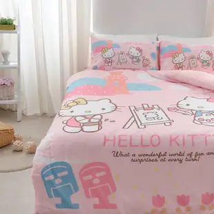 戀家小舖 台灣製鋪棉被套 兩用被 鋪棉兩用被套 KT風景繪 HELLO KITTY 天絲 雙人鋪棉兩用被套 棉被套