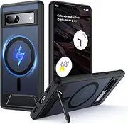 [FNDMIL] for Google Pixel 7a Case with MagSafe [Adjustable Kickstand] [Charge While Standing] [Military Shockproof] Translucent Matte Soft Silicone Bumper for Google Pixel 7a Phone Case Slim, Black