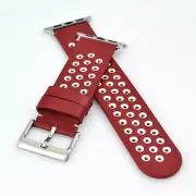 Genuine Leather Smart Watch Band for Apple Watch Red/White Perforated Strap 38mm