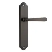 Iver Copenhagen Door Lever Handle on Shouldered Backplate Signature Brass