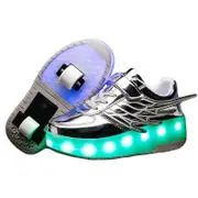 Nevenka Kids LED Roller Skate Shoes Boys Girls Sneakers with Double Wheel-CD03-Silver