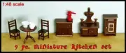 MINIATURE KITCHEN SET 8 pc. 1/4" Scale 1:48 for DOLLHOUSE/SHADOW BOXES Plastic