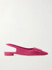 [Manolo Blahnik] Manolo Blahnik - Maylura Buckled Suede Slingback Flats - Pink - IT40 IT 40 Pink