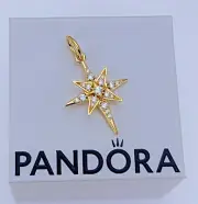 New 100% Authentic PANDORA 14k Gold Sparkling North Star Dangle Charm 763608C01