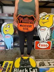 Antique Vintage Old Style Phillips Motor Oil Shield Made USA NOT Porcelain