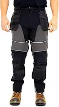 Sam Caan® Hi Vis Mens Work Trousers Softshell Men High Visibility Viz Reflective Water Resistant Combat Cargo Rain Proof Repellent Windproof Safety Site Work Wear Builder Pants Soft Shell Workwear