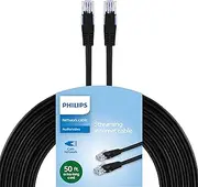 PHILIPS Cat6 Ethernet Cable, Extra Long 50 Ft Cord, 10 Gbps, 250Mhz, RJ45M Connector, for Computer, Game Console, Cable/DSL Modem, Network Switch, Streaming Device, Black, SWR3503B/37
