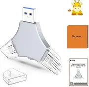 USB 3.0 Flash Drive 64gb for iPhone, 3in1 External Memory Picture Keeper Storage Stick for Photo/Video/Data Saver/Backup, V10.54High Speed Thumb Drives for iPhone/iPad/Android/PC - Rainy