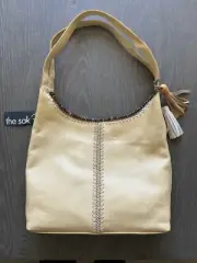 The Sak Huntley NEW Shoulder Purse Yellow Leather Bead Trimmed Tassels Hobo Bag
