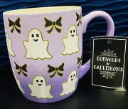Cobwebs & Cauldrons Large Halloween Coffee Mug Ghost Bows Purple Soft Touch New