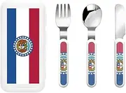 Missouri State Flag 3 Piece Set For Camping Stainless Steel Flatware, Spoon, Fork, Knife, Ideal For Outdoor