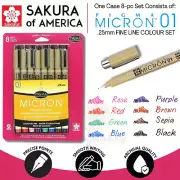 Sakura Pigma Micron 01 Ink Pen Set, 0.25mm Multicoloured, 8 Pack, Genuine