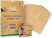 Honeysticks Kids Activity Set - 6 Large Stencils Plus Jumbo Non-Toxic Beeswax Crayons (8pk), Perfect First Stencils for Toddler/Preschool Art, Drawing and Colouring, Gifts for Kids 3-5
