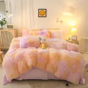 Fluffy Faux Mink & Velvet Fleece Quilt Cover Set - Marble Violet