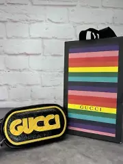 GUCCI Patent Rubber Game Patch Logo Belt Bag 95/38 Black