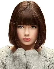 Bopocoko Brown Wigs for Costume Women 12'' Short Brown Bob Hair Wig with Bangs Natural Cute Soft Wigs for Daily Party Halloween BU027BR