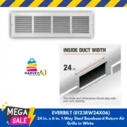 Everbilt E123RW 24" x 6" 1-Way Steel Baseboard Return Air Grille in White