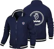 [GLLUSA] Mens Bomber Jacket Sweatshirt for SAAB Print Casual Cycling Jersey Windproof Flight Suit Long Sleeve Zip Cardigan Sport Coat Tops