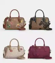 NWT Coach Rowan Satchel Bag In Signature Canvas With Bow /lips/sticker print OPT