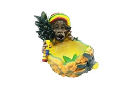 Rasta Figurine Ashtray - Jamaican Man with Marijuana Joint Pineapple (Weed Hemp)