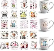 GOMAKERER 20 Pcs Bowknot and Coffe UV DTF Cup Wraps, Coffee Cup Dessert Rub on Transfer Decals Waterproof Transfer Stickers Cartoon Rub on Decals for Glass Cups Wood Crafts