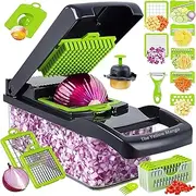 Multifunctional 16-in-1 Vegetable Chopper, Food Chopper, Onion Slicer Cutter Dicer with 8 Blades, Colander Basket & Container – Chop Salad, Potato, Carrot, Garlic & More with Ease