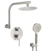 Brushed Nickel Dual Shower 8“ Round Rainfall Head 360° Swivel Gooseneck Arm Set