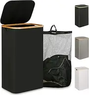 iEGrow Laundry Basket with Lid, 110L Large Laundry Hamper with Handle and Lid, Collapsible Clothes Basket Organizer with Removable Inner Bag for Clothes Toys Towels - Black