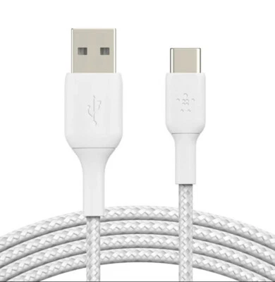 Belkin 1M Braided USB-A to USB-C Cable Data Sync Connector for Smartphones White