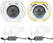 Brilluxa Projector Lens, 3in Bi LED Headlamp Retrofit Kit 12V with Trim Cover, Car Turn Signal DRL Conversion Assembly (White Yellow Angel Eyes)