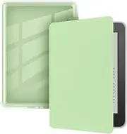 Reelau Case Compatible with 2024 Kindle Paperwhite 12th Generation 7 inch, Clear Acrylic +Leather Kindle Case 7" for Kindle Paperwhite 2024 12th Gen [Transparent] [Auto Wake Up/Sleeping] (Green)