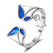 3PCS Copper Women's Fashion Jewelry Blue Butterfly Star Ring Size Adjustable Ring