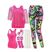 Retro Vintage 1980s Outfits Leggings Gym Wear Disco Mesh Round Neck Women's Halloween Carnival Pride Parade Pride Month Adults Socks Necklace Headband All Seas