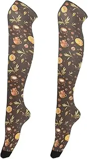 [FRODOTGV] Cartoon Coffee Over-Knee Stockings for Women Stretchable Extra Long Knee Boot Stockings for Ladies Over Knee Thigh Socks, Cartoon Coffee