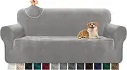 Granbest Premium Thicken Plush Velvet Sofa Cover 3 Seater High Stretch Couch Cover Super Soft Sofa Slipcover Luxury Furniture Protector for Pets and Kids (3 Seater, Light Grey)